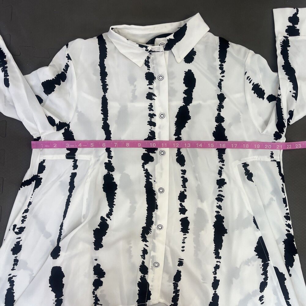 P Luca Milano Dropback Blouse High Low White & Black Spotted Stripes Medium FS - Picture 9 of 10